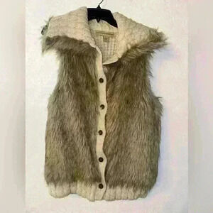 Nine West Vintage America Jeans Large Alpaca Wool Faux Fur Vest  Knit Vest Beige